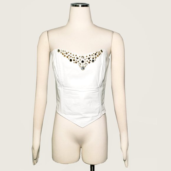 Ardens Tops - Ardens Pleather Jeweled Bustier